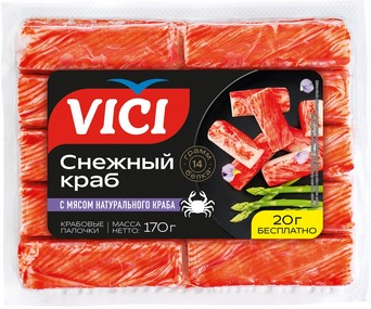 Крабовые палочки с мясом натурального краба охлаждённые VICI 170г