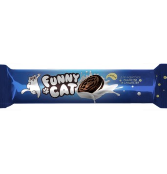 Печенье сахарное Funny cat с какао и начинкой с ароматом ванили 158г.
