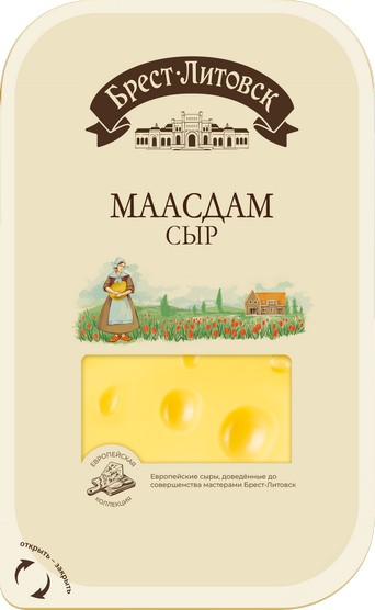 Сыр полутвердый Брест-Литовск Маасдам 45% слайсер 130 г